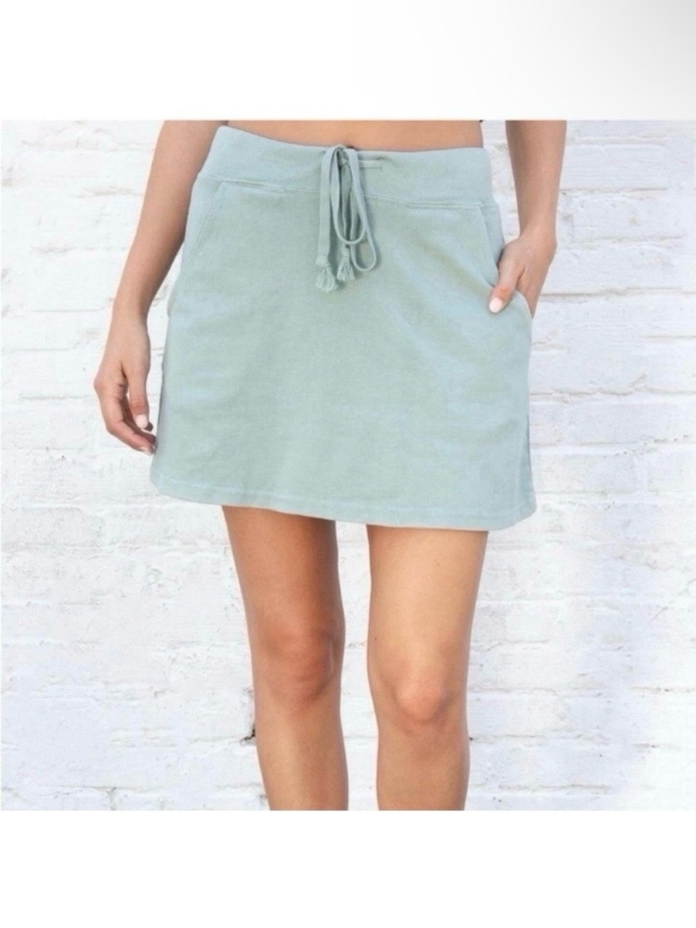Brandy Melville Sage Green Drawstring mini Pocket Casual Travel Emmie Skirt